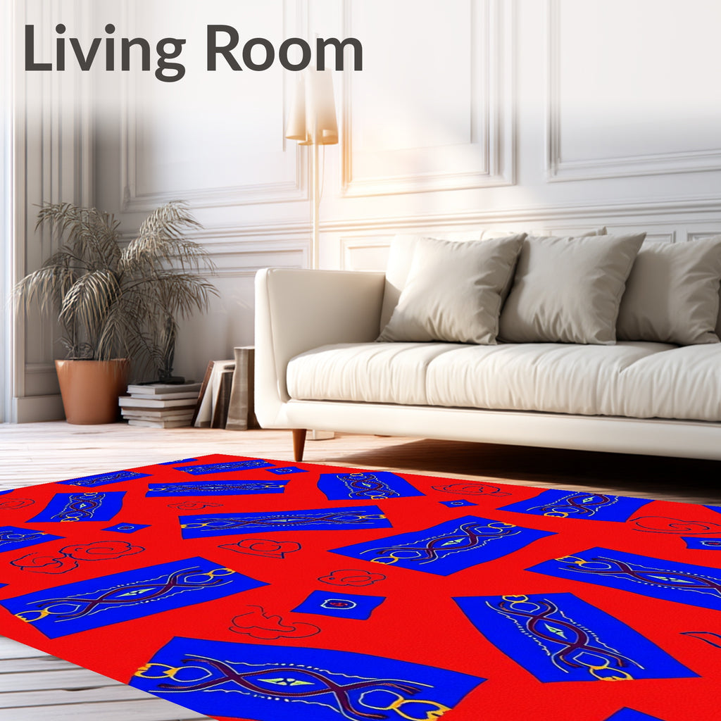 Red Blue Abstract Organic Elements Rug