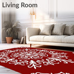 Crimson White Floral Circular Medallion Rug