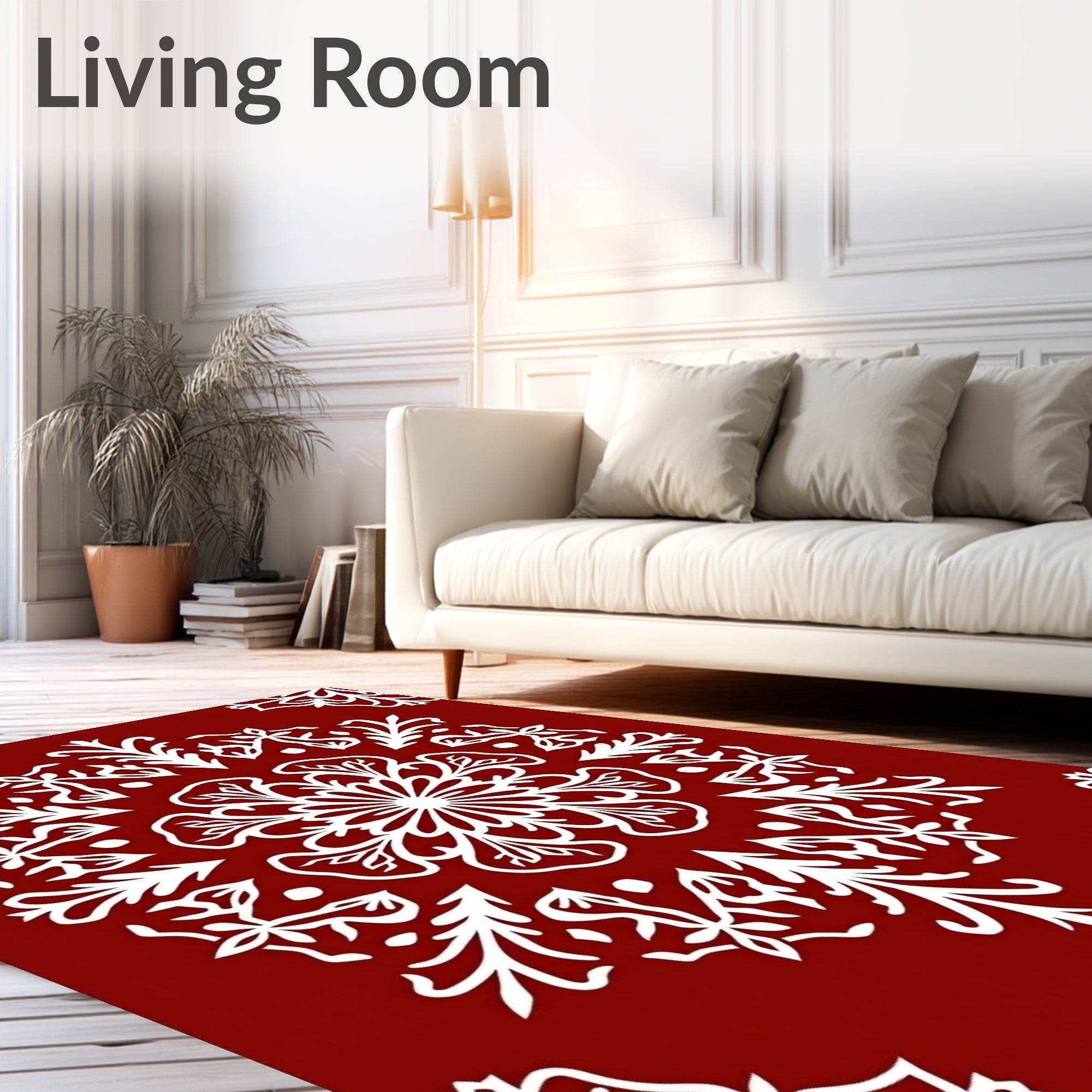 Crimson White Floral Circular Medallion Rug