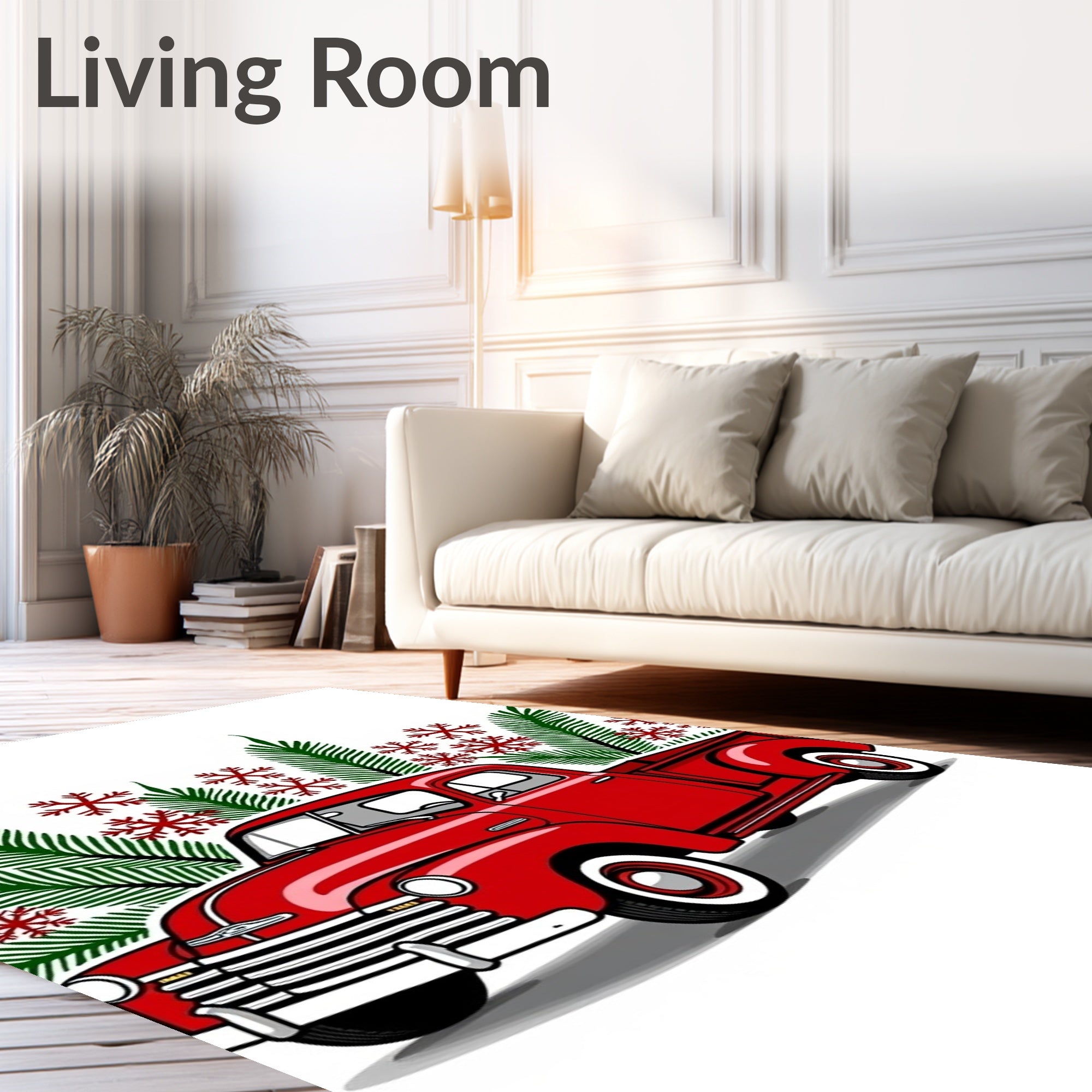 Vintage Red Truck Snowflakes Garland Rug