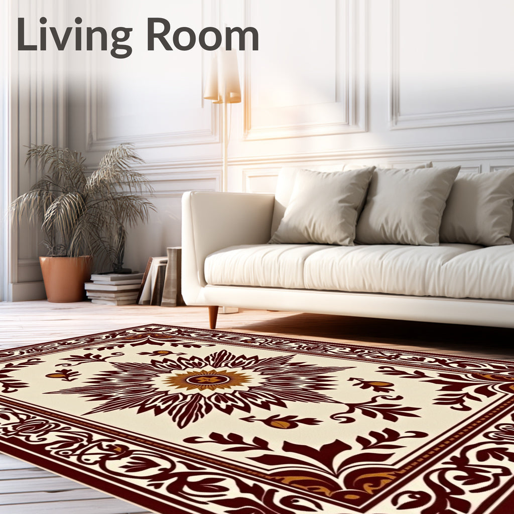 Crimson Floral Sunburst Border Rug
