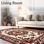 Crimson Floral Sunburst Border Rug