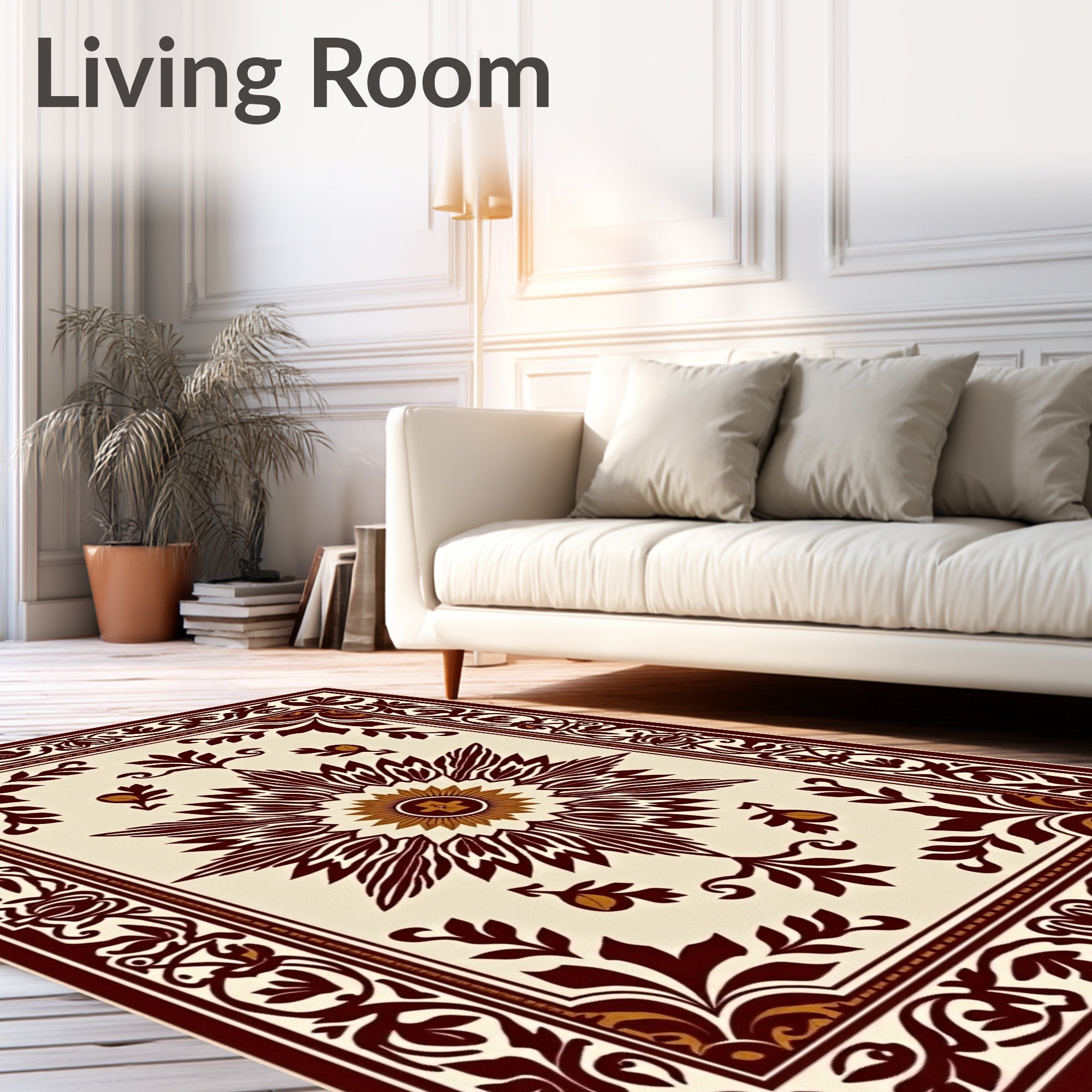 Crimson Floral Sunburst Border Rug