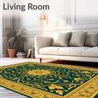 Emerald Gold Floral Medallion Framing Rug