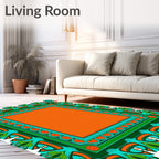 Bold Orange Teal Border Medallion Rug