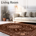 Dark Brown and Tan Sunburst Medallion Border Rug