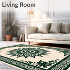 Dark Green Sunburst Floral Frame Rug