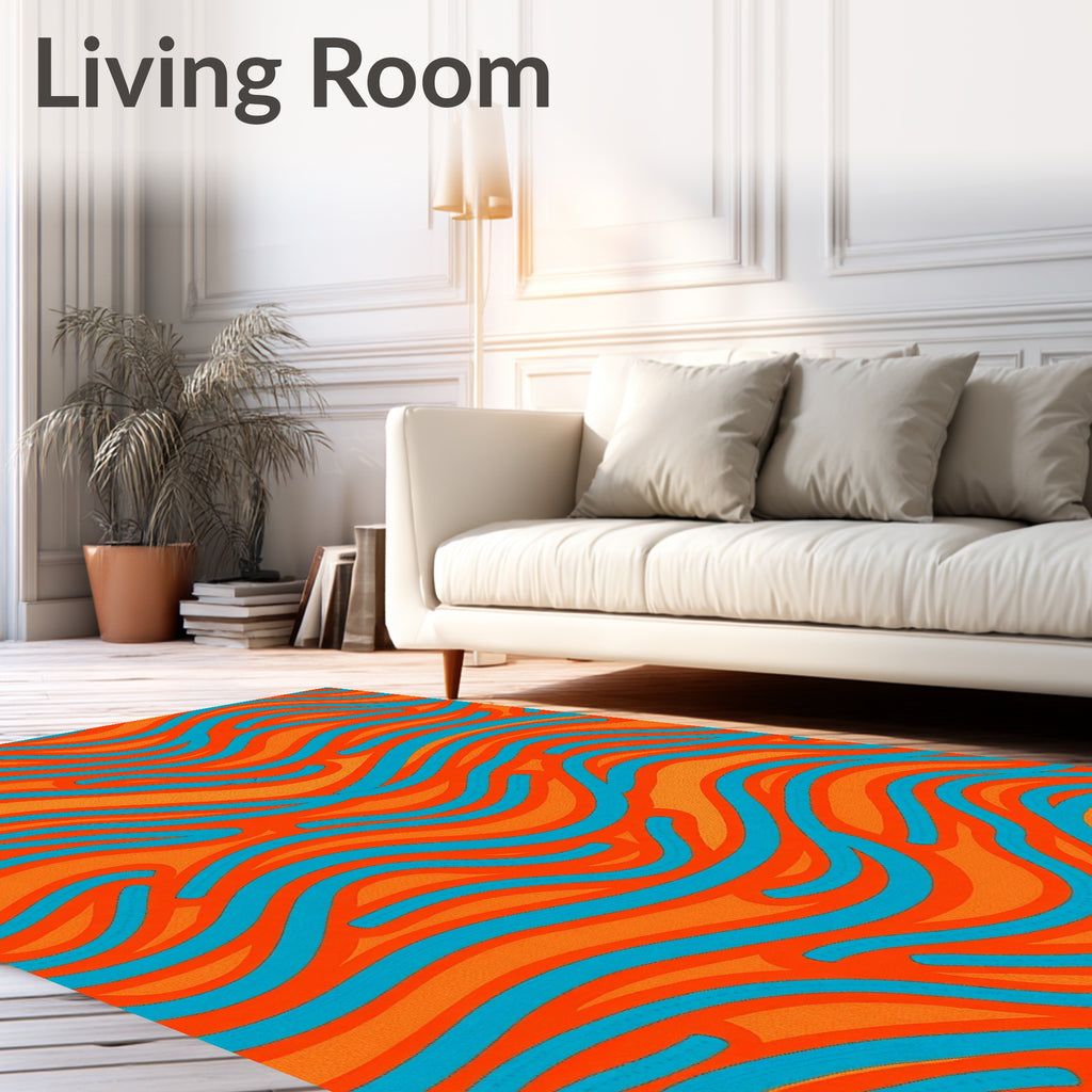 Vibrant Orange Teal Wave Swirl Rug