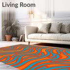 Vibrant Orange Teal Wave Swirl Rug