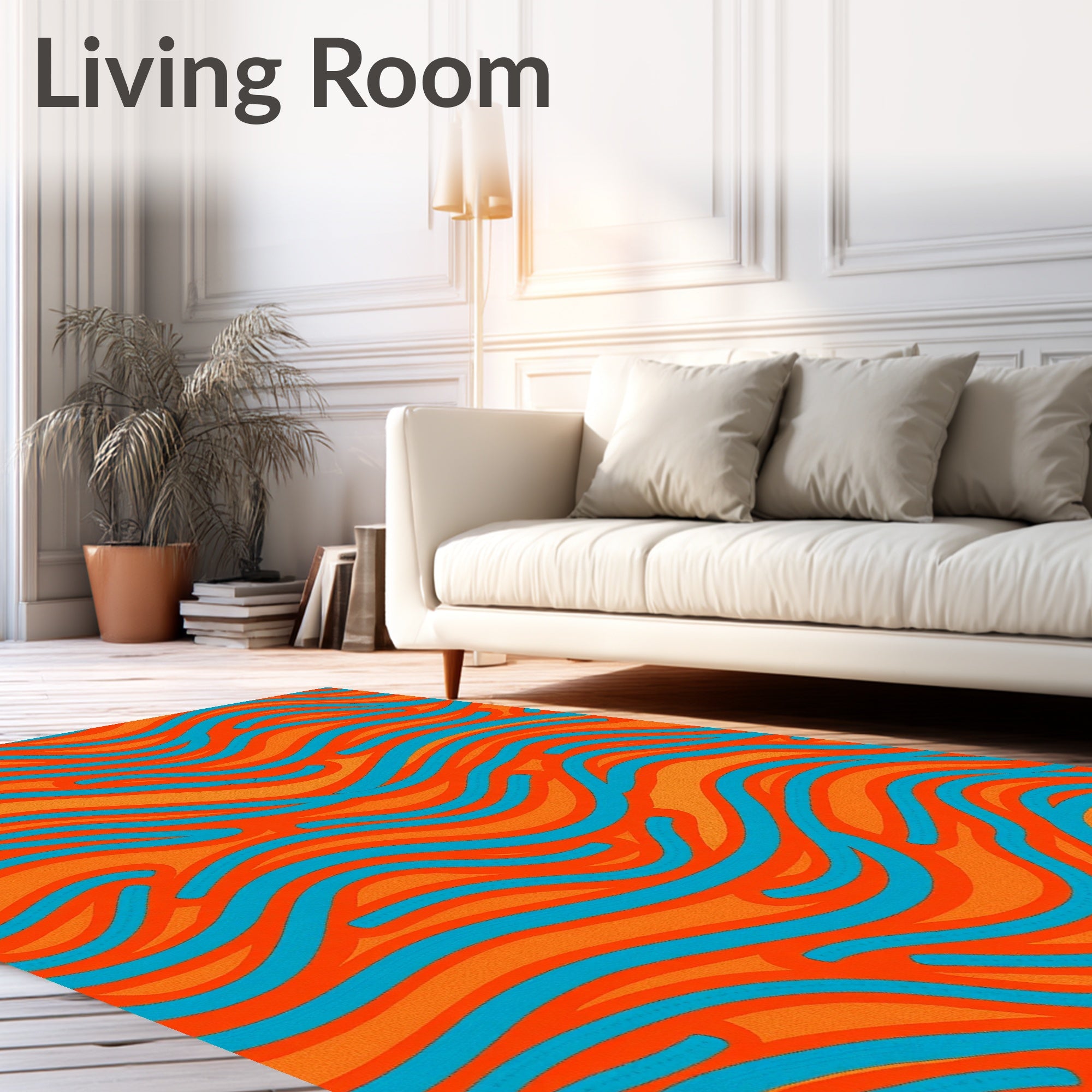 Vibrant Orange Teal Wave Swirl Rug