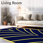 Deep Blue Gold Geometric Fan Rug