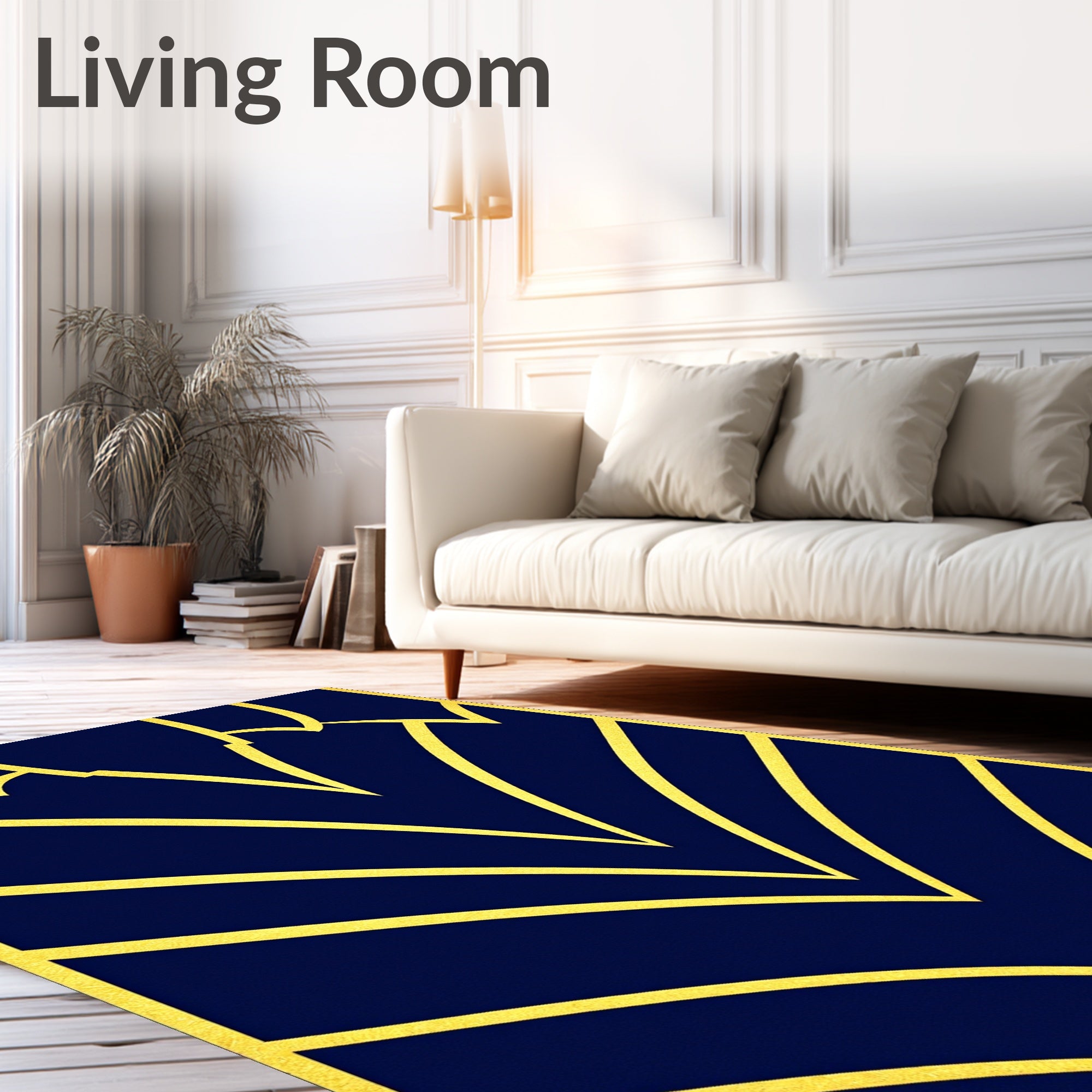 Deep Blue Gold Geometric Fan Rug