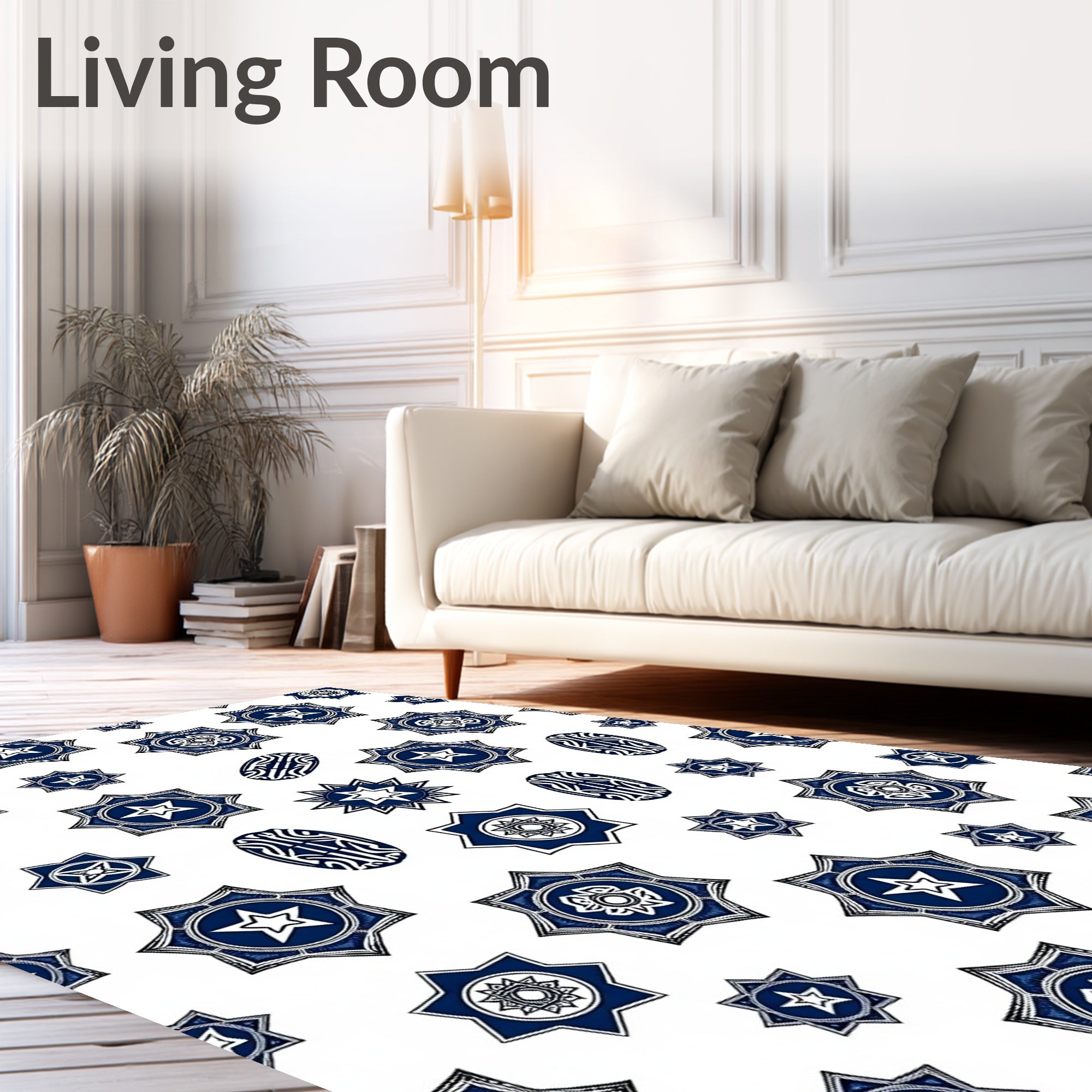 Navy White Starburst Oval Medallions Rug