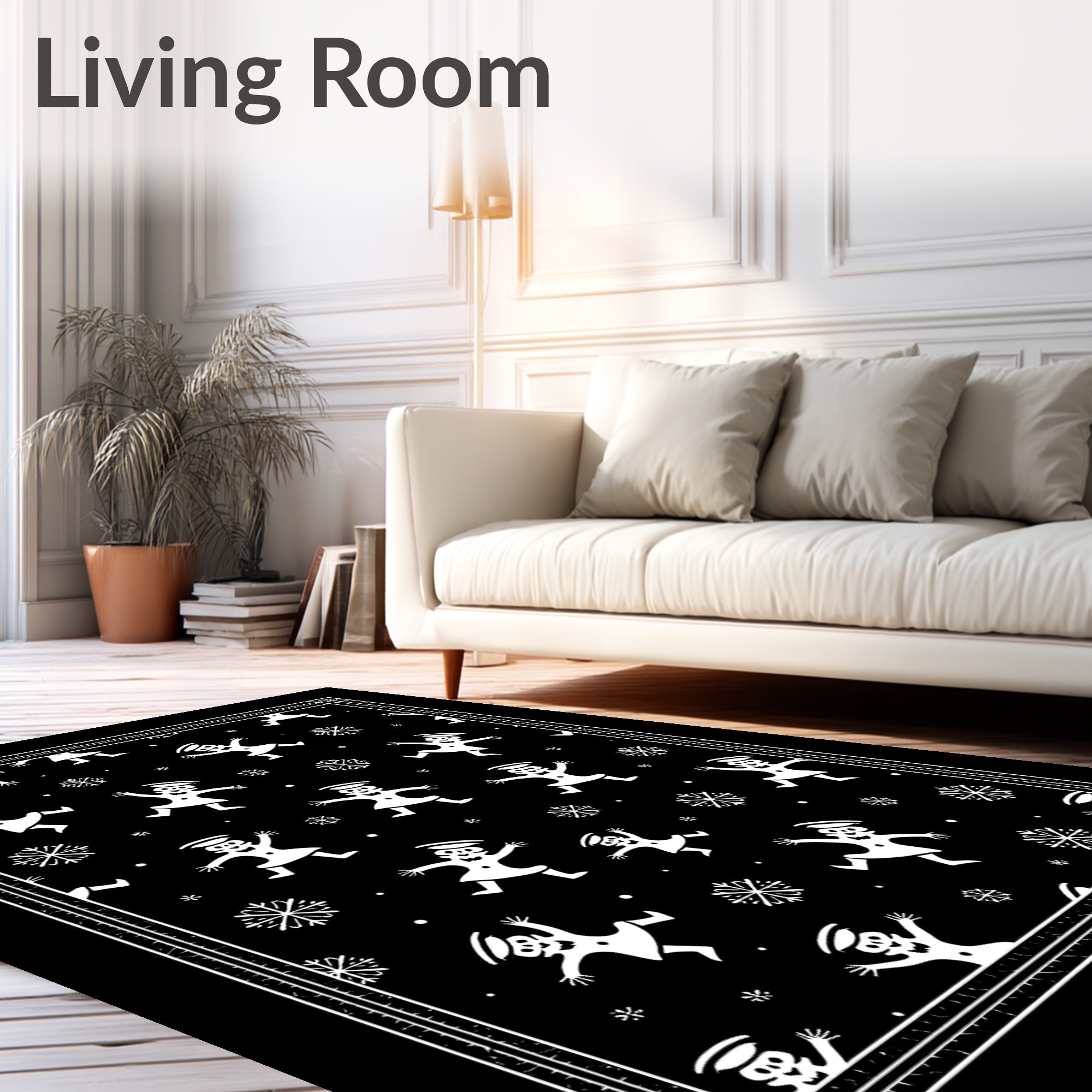 Whimsical Snowman And Snowflake Night Rug
