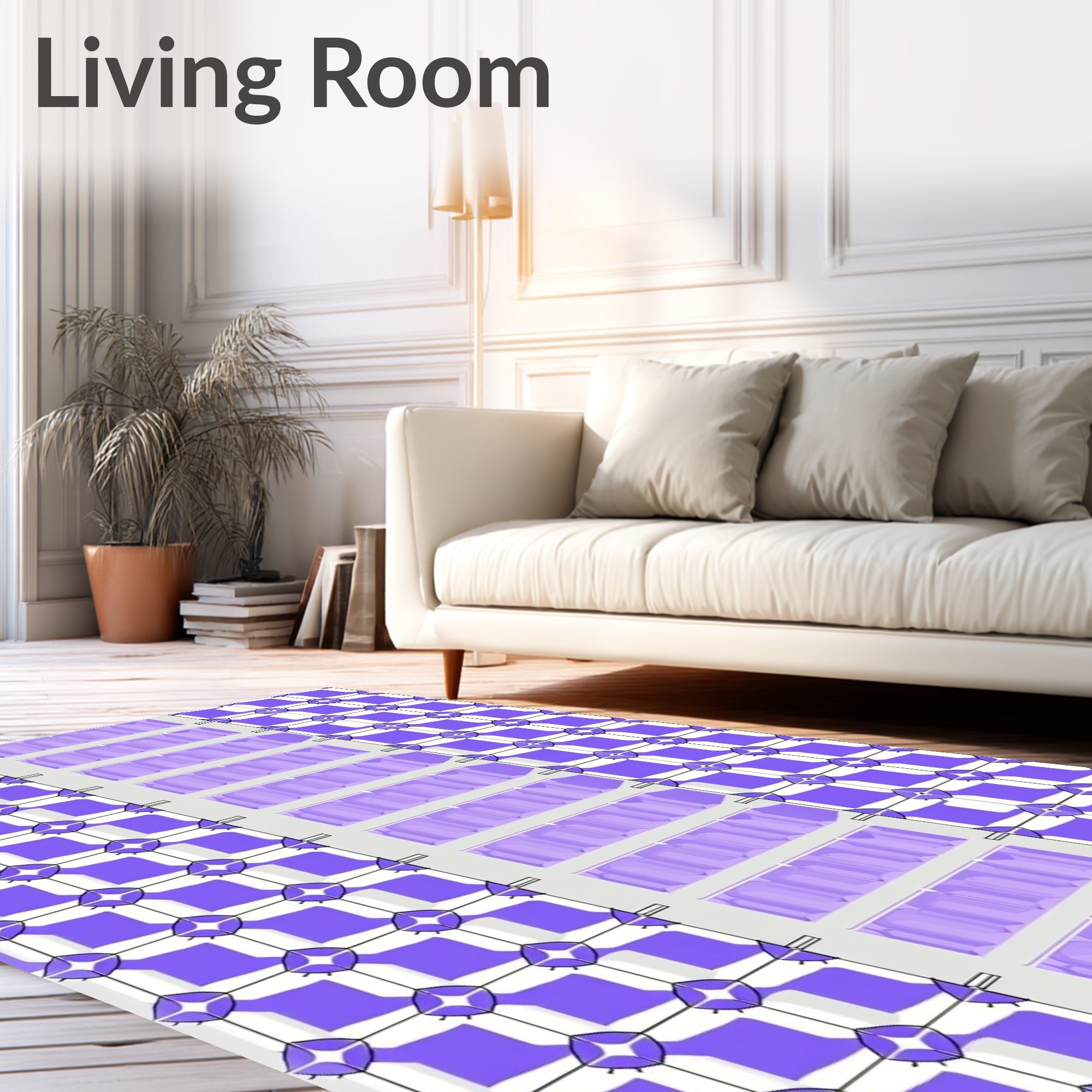 Purple Geometric Diamond Lattice Stripe Rug