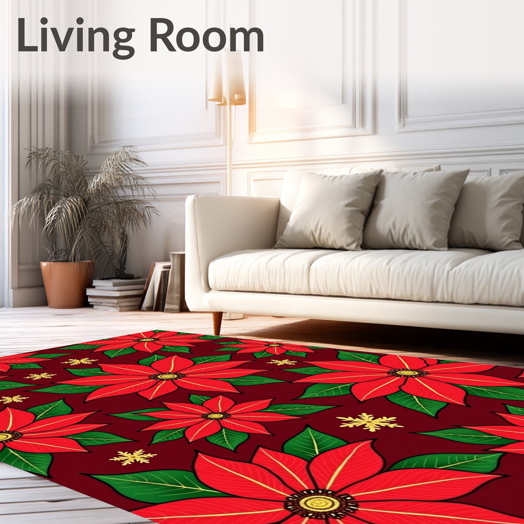 Crimson Red Poinsettia Snowflake Scatter Rug
