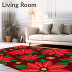 Crimson Red Poinsettia Snowflake Scatter Rug