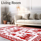 Crimson Christmas Elves Village Scenes Rug