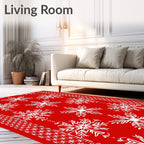 Crimson Snowflake Lattice Border Rug