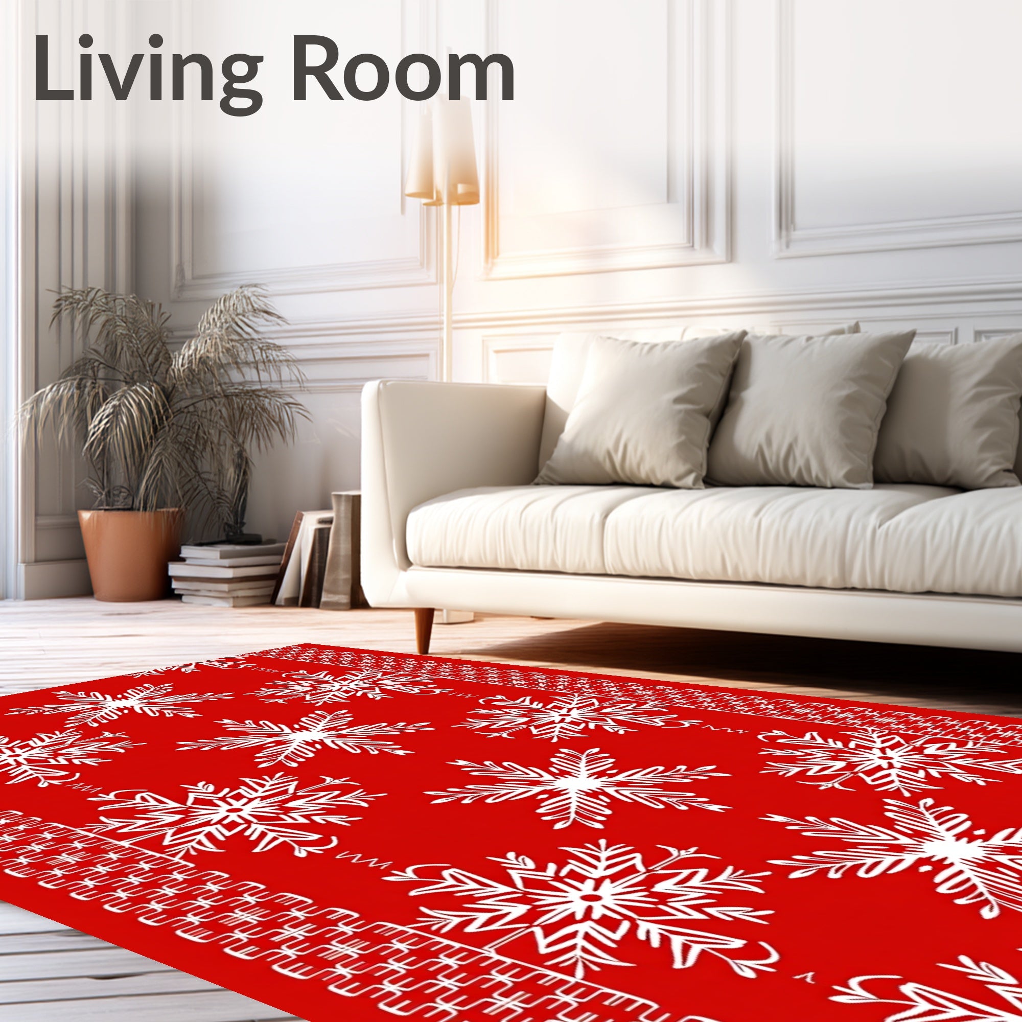 Crimson Snowflake Lattice Border Rug