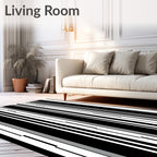 Bold Black White Vertical Stripe Rug