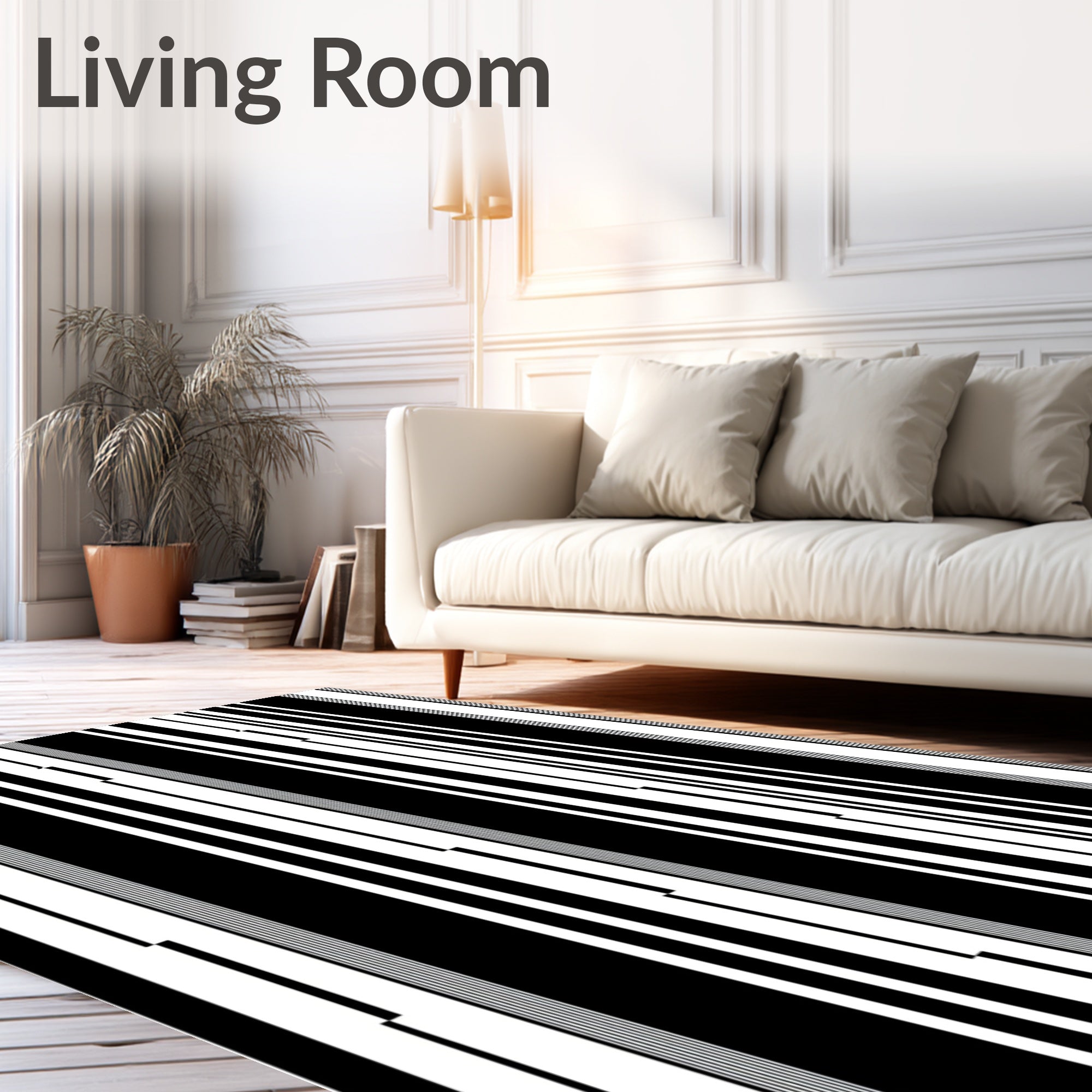 Bold Black White Vertical Stripe Rug