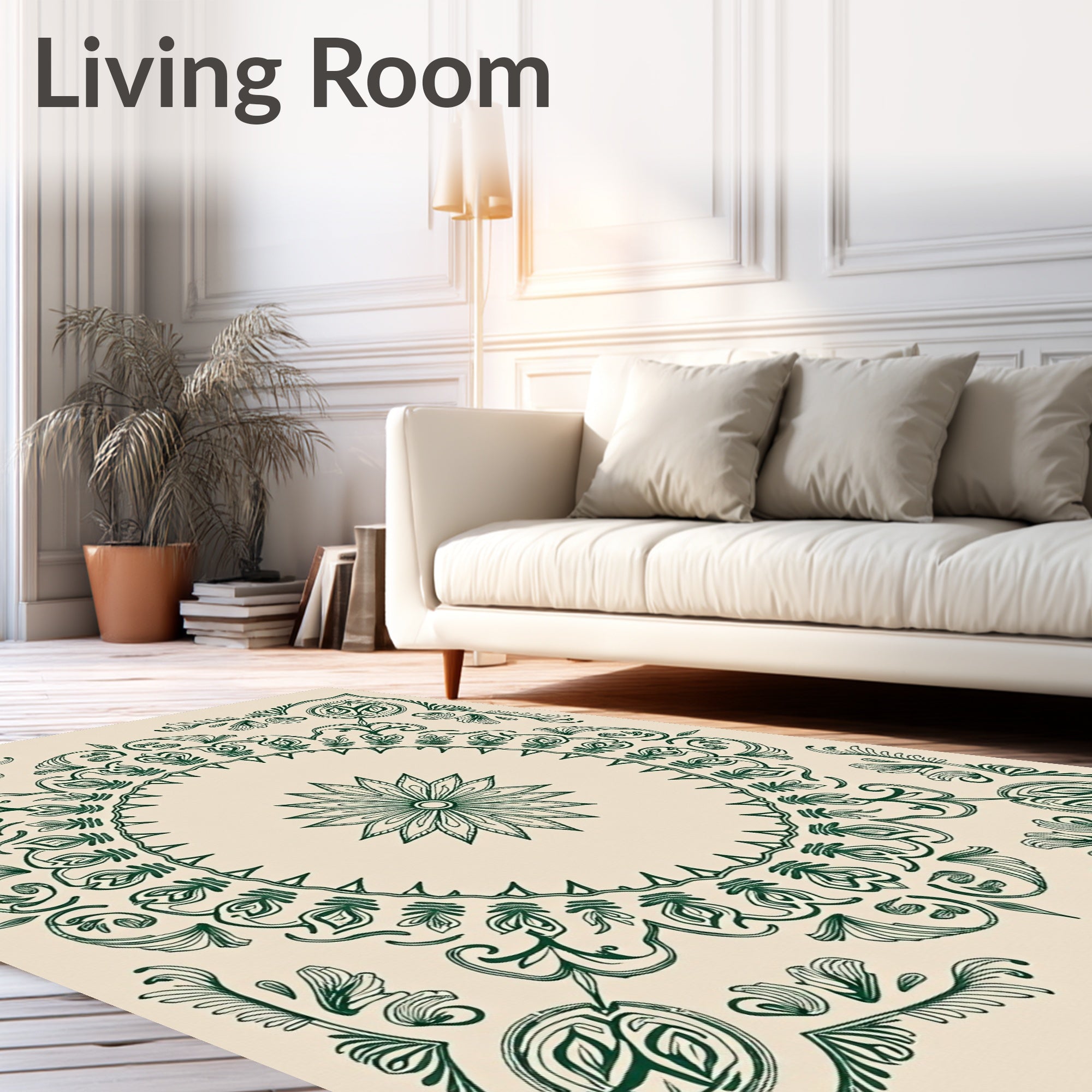 Emerald green botanical medallion tapestry Rug