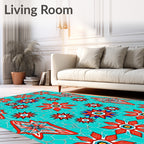 Crimson Red Floral Starburst Accents Rug