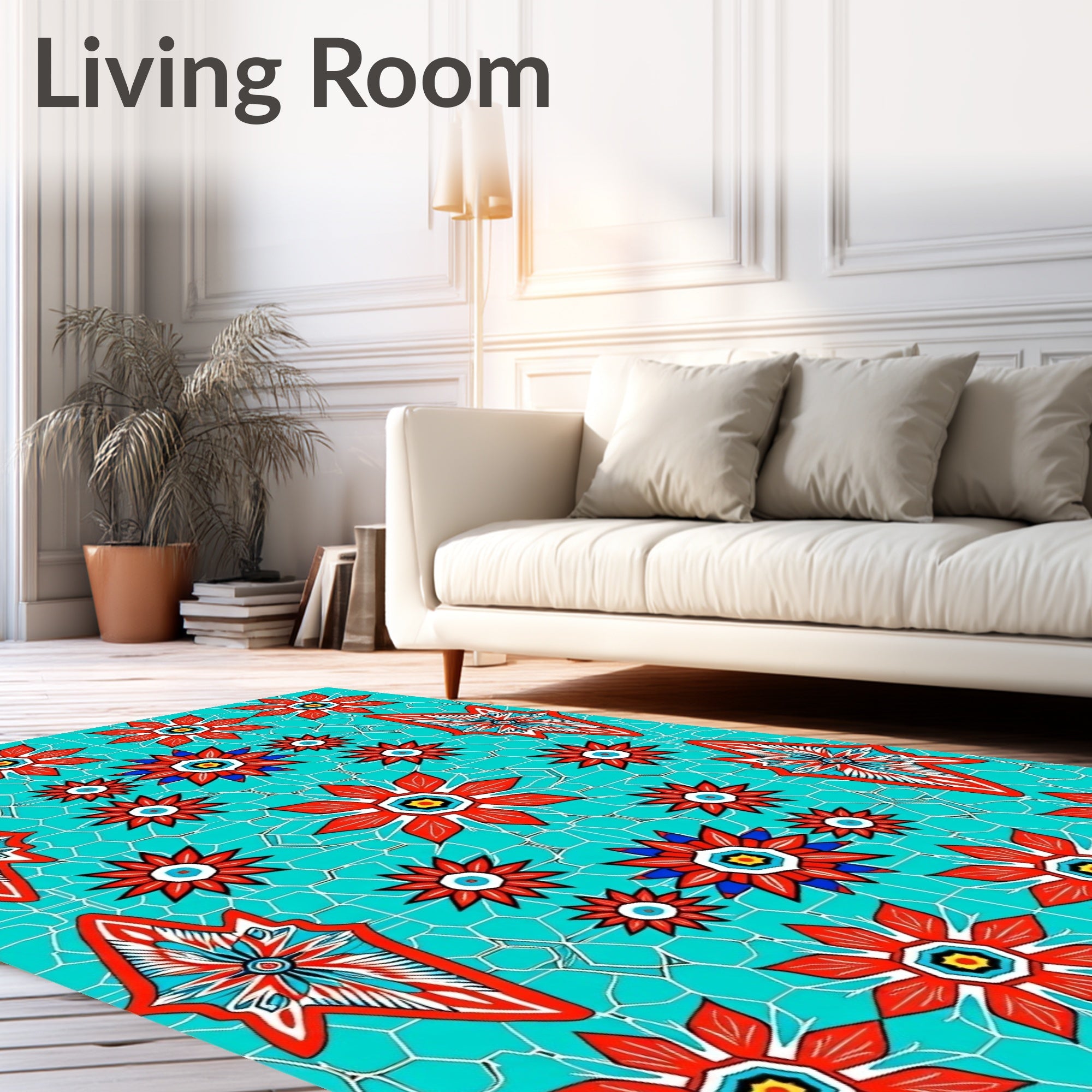 Crimson Red Floral Starburst Accents Rug
