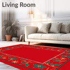 Crimson Floral Vines Border Rug