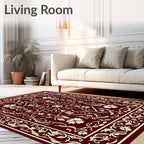 Deep Red Floral Vine Medallion Rug