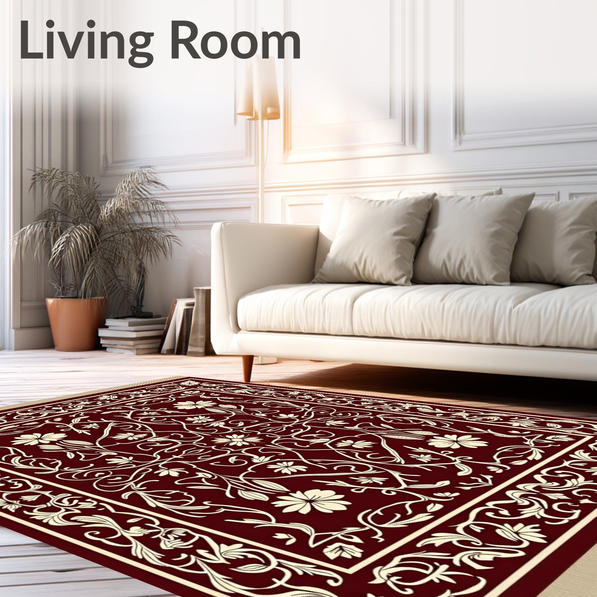 Deep Red Floral Vine Medallion Rug