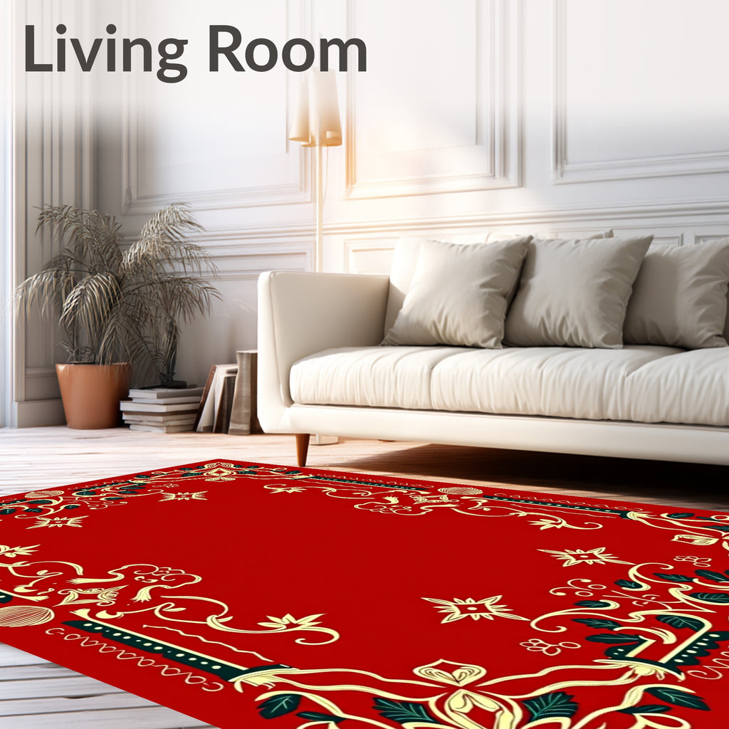 Crimson Floral Border With Emerald Accents Rug