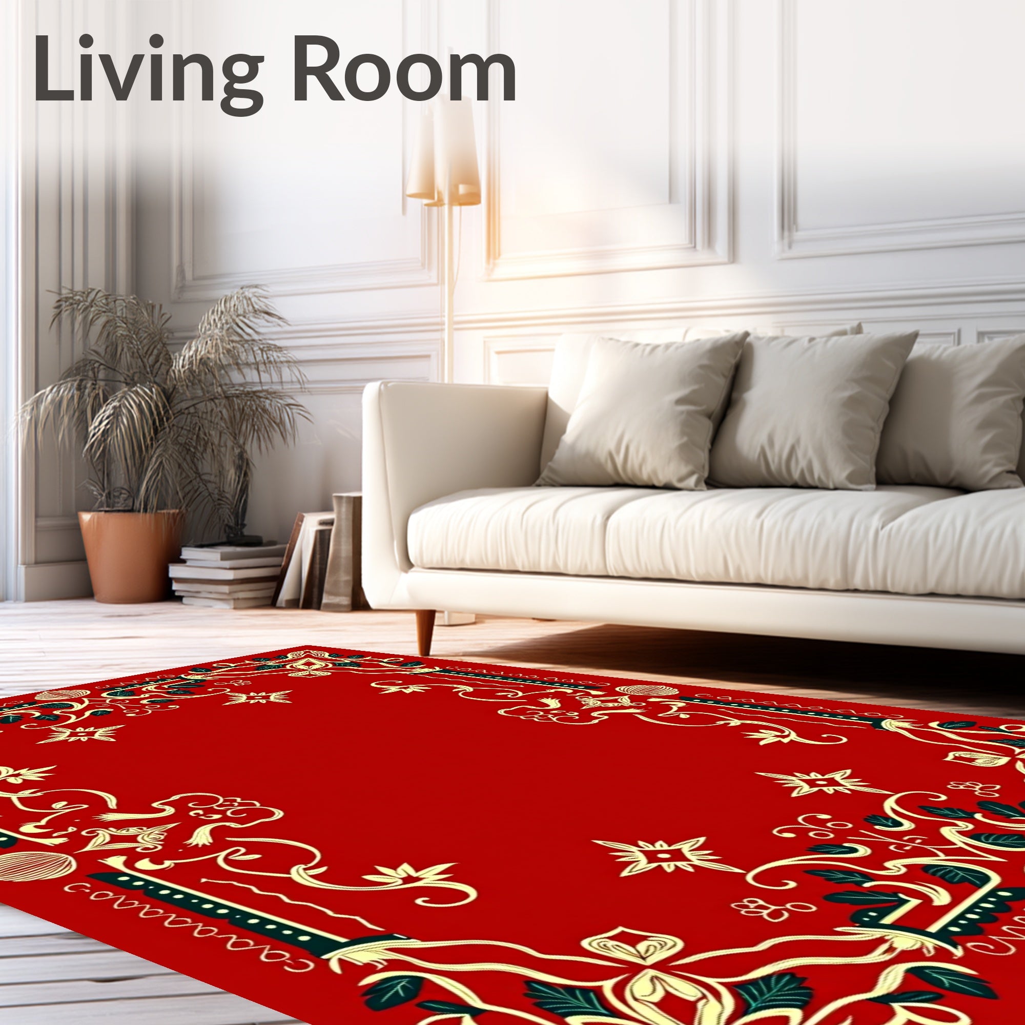 Crimson Floral Border With Emerald Accents Rug