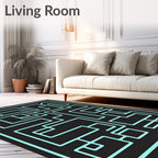 Turquoise Maze Linear Black Rug