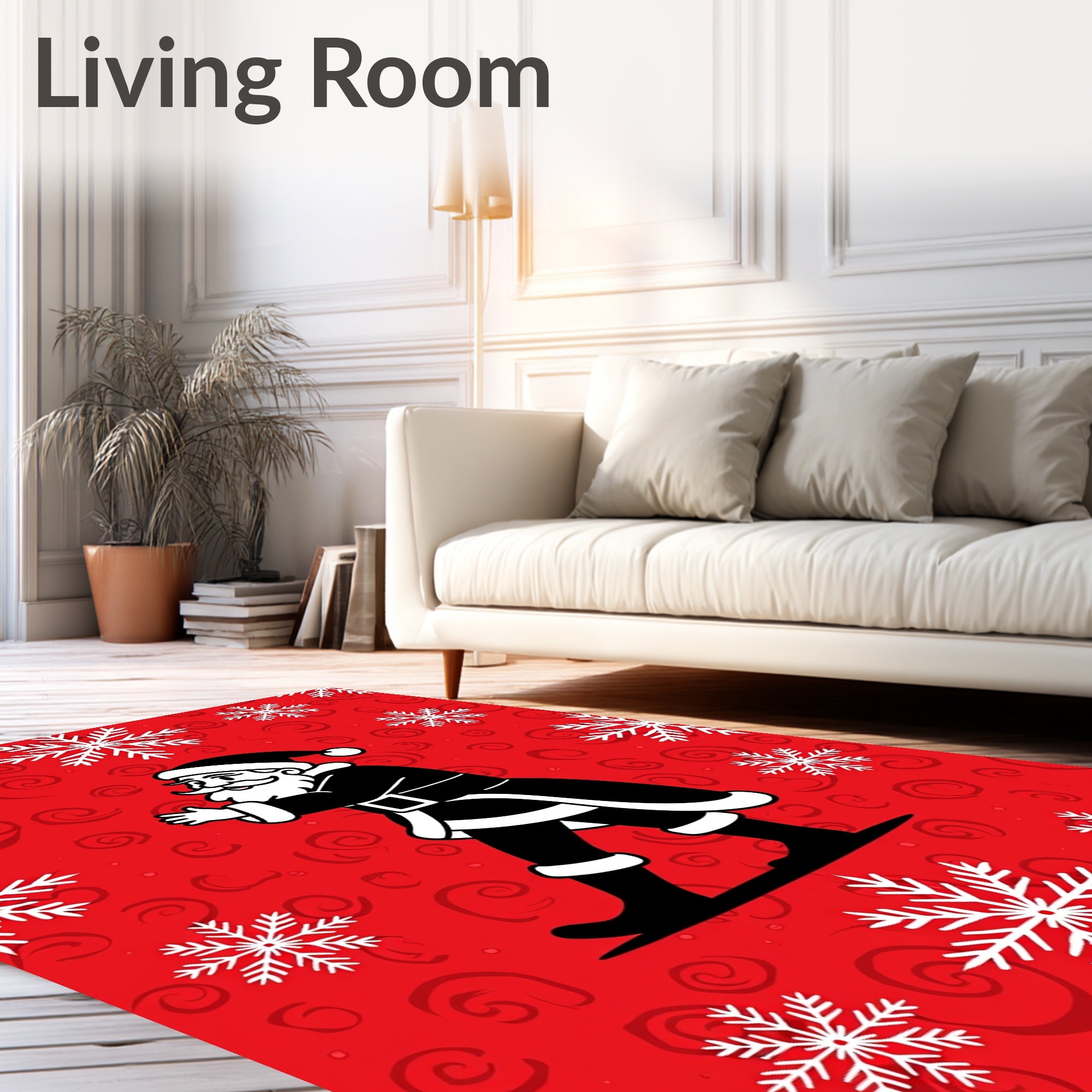 Red Santa Snowflakes Swirls Collection Rug