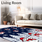 Happy Snowman Red Scarf Winter Forest Rug