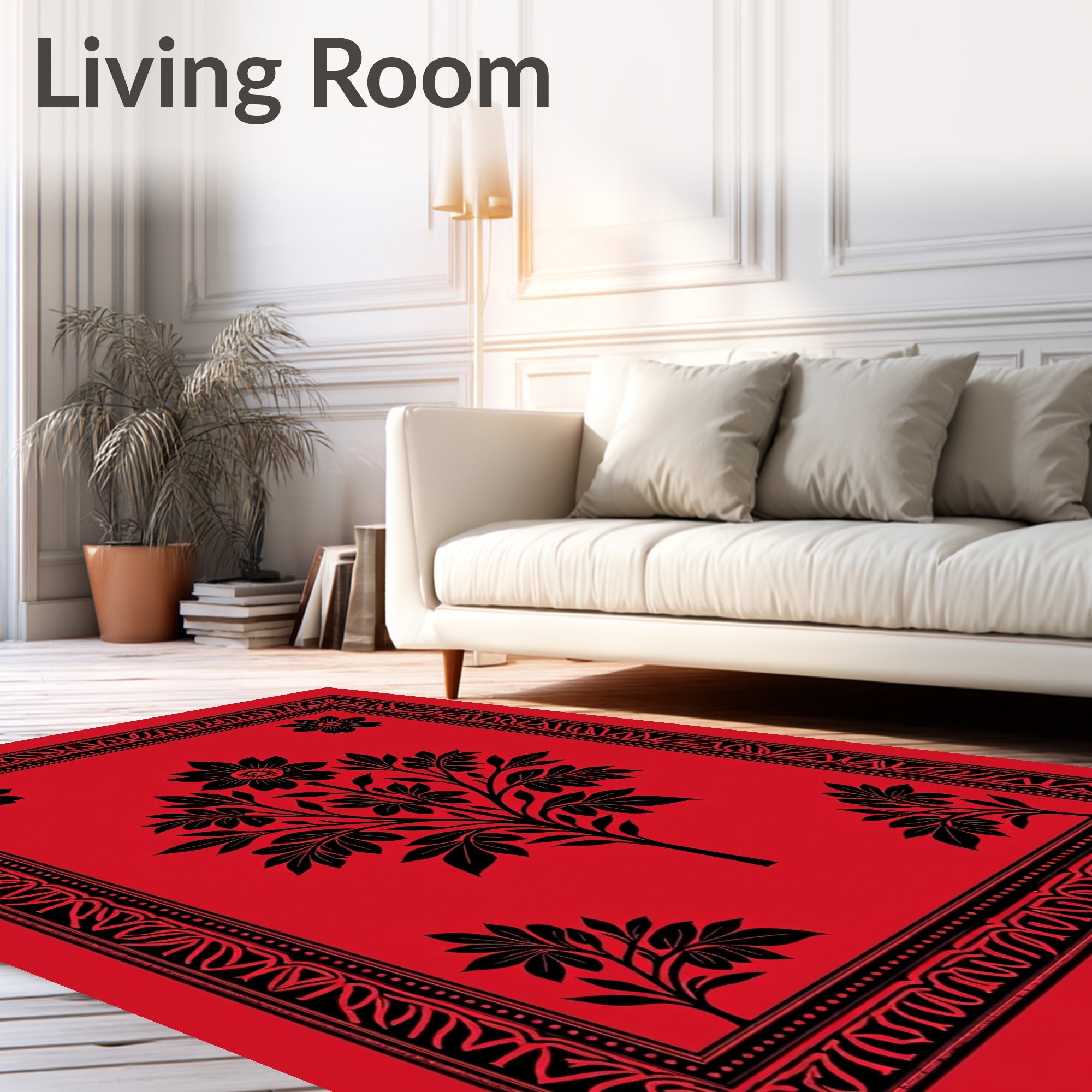 Bold Red Floral Tree Border Rug