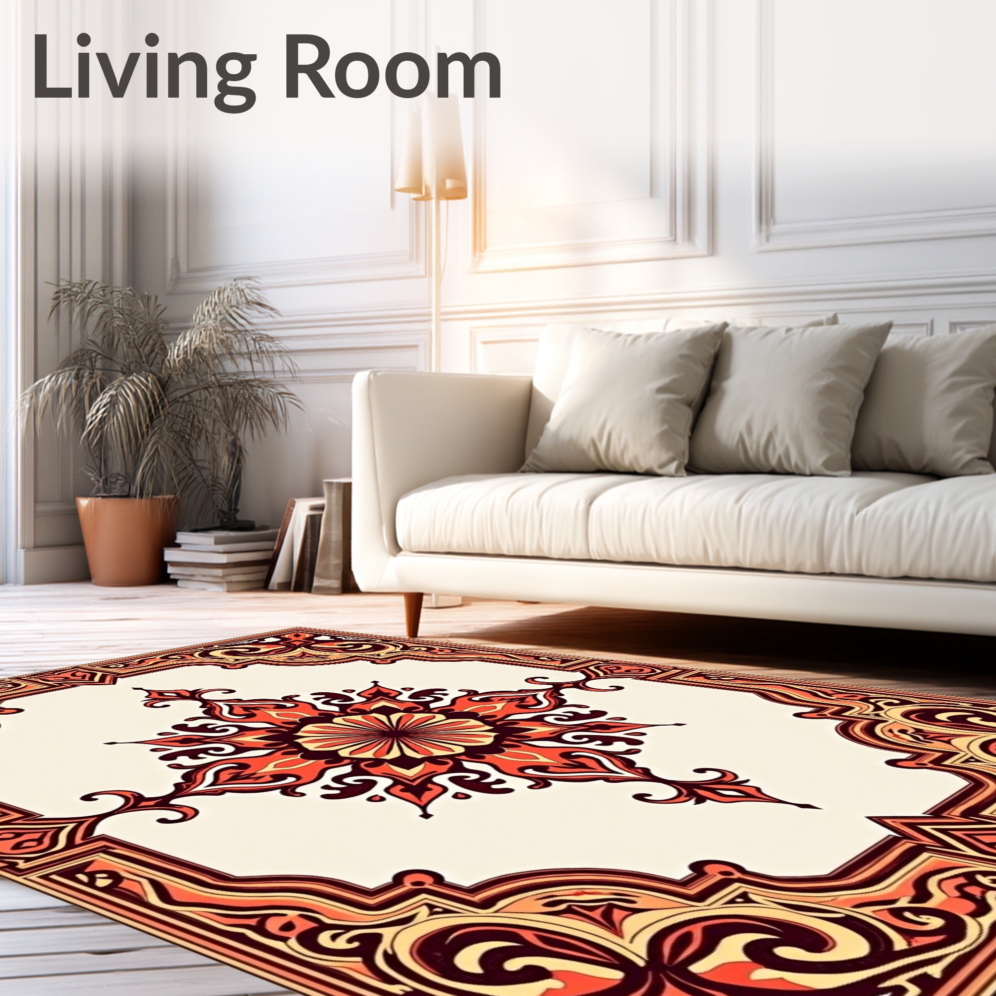 Crimson Orange Elaborate Medallion Frame Rug