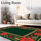 Crimson Poinsettia Border on Deep Green Rug