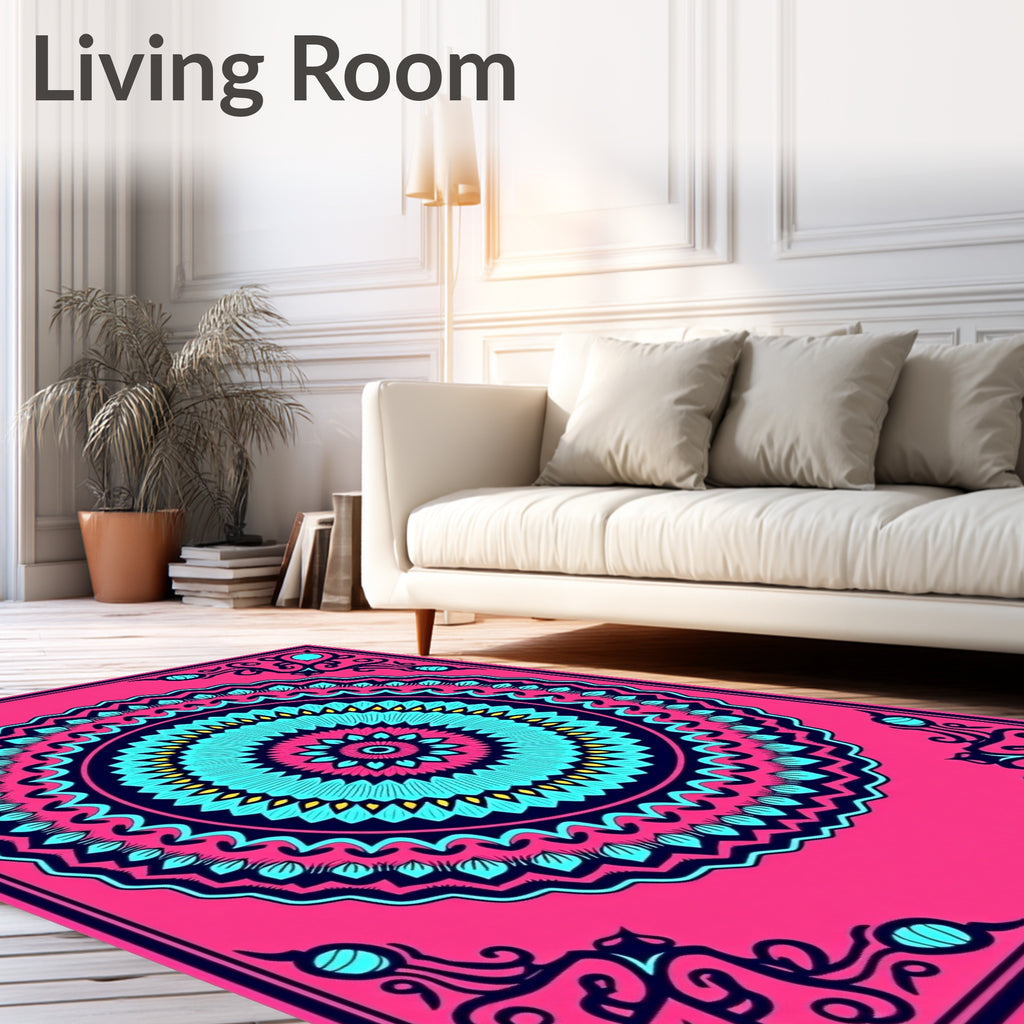Vibrant Pink Teal Mandala Sunburst Rug