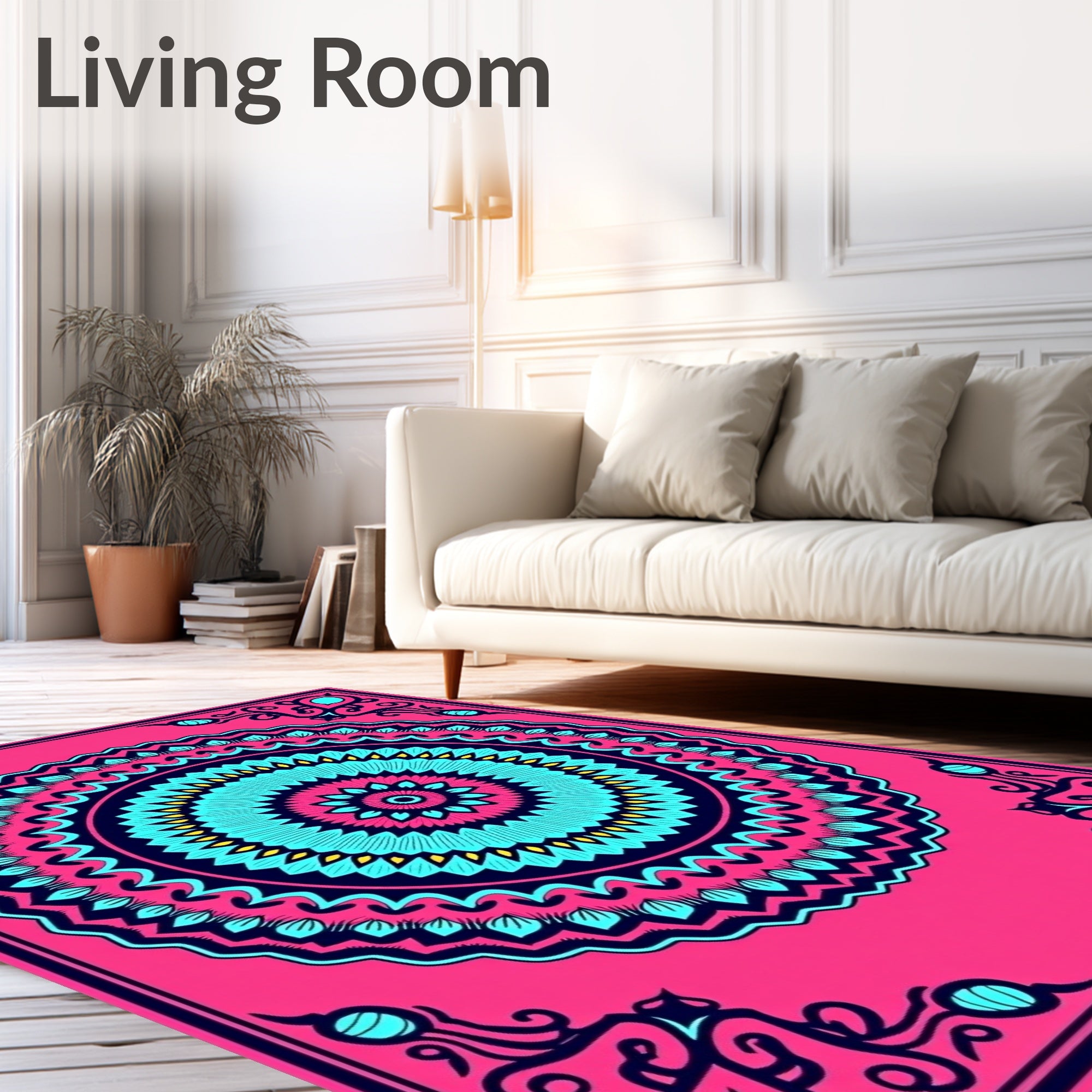 Vibrant Pink Teal Mandala Sunburst Rug