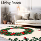 Festive Green Wreath Red Berry Garland Rug