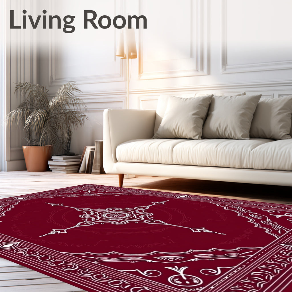 Crimson and White Intricate Mandala Rug