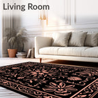 Coral Floral Medallion Black Rug