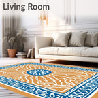 Orange White Blue Medallion Border Rug