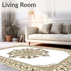 Antique Brown Medallion Ornate Border Rug