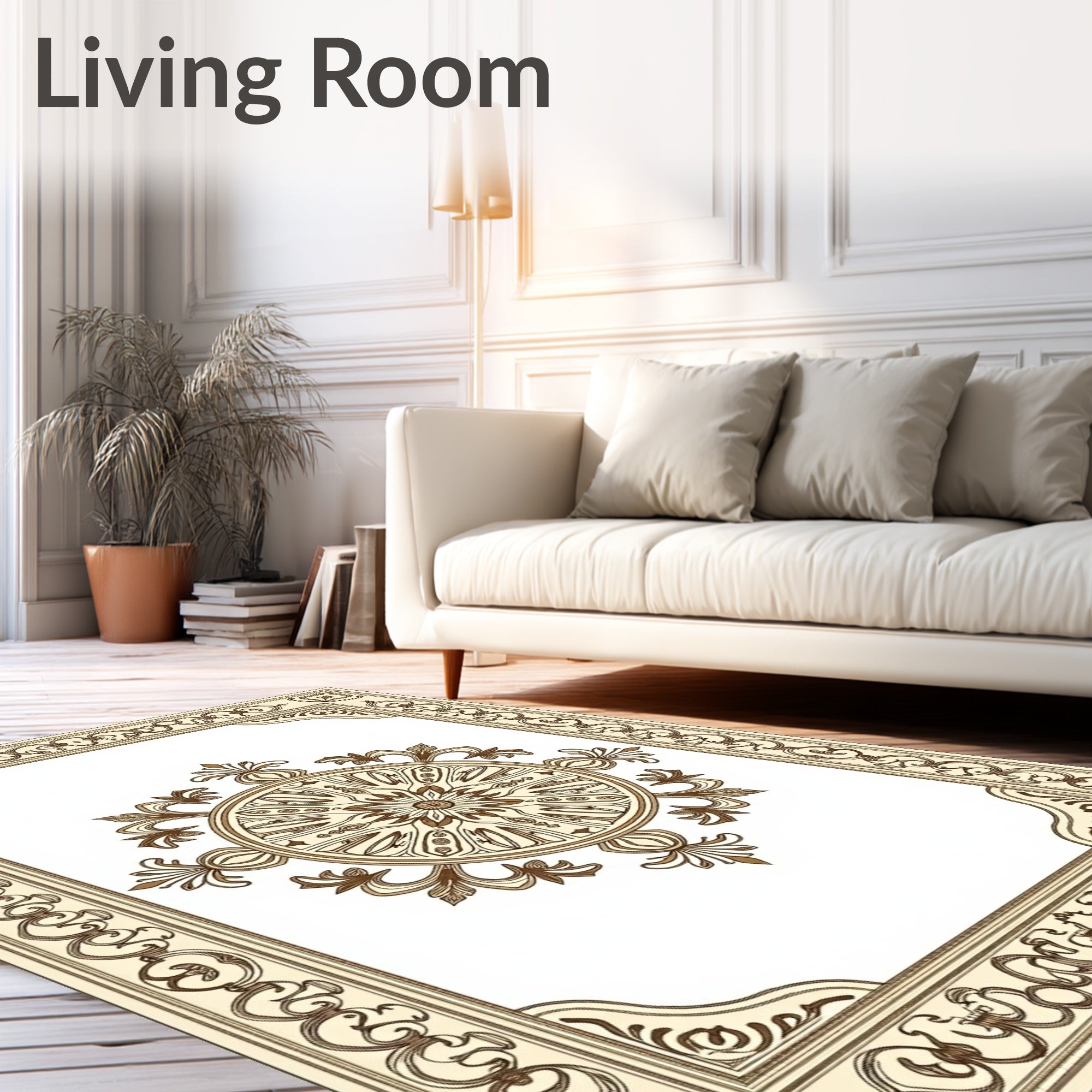 Antique Brown Medallion Ornate Border Rug
