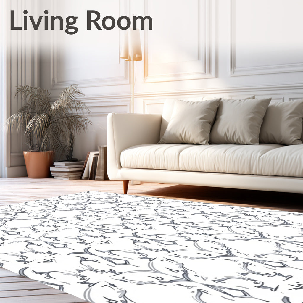 Silver White Elaborate Floral Scroll Rug