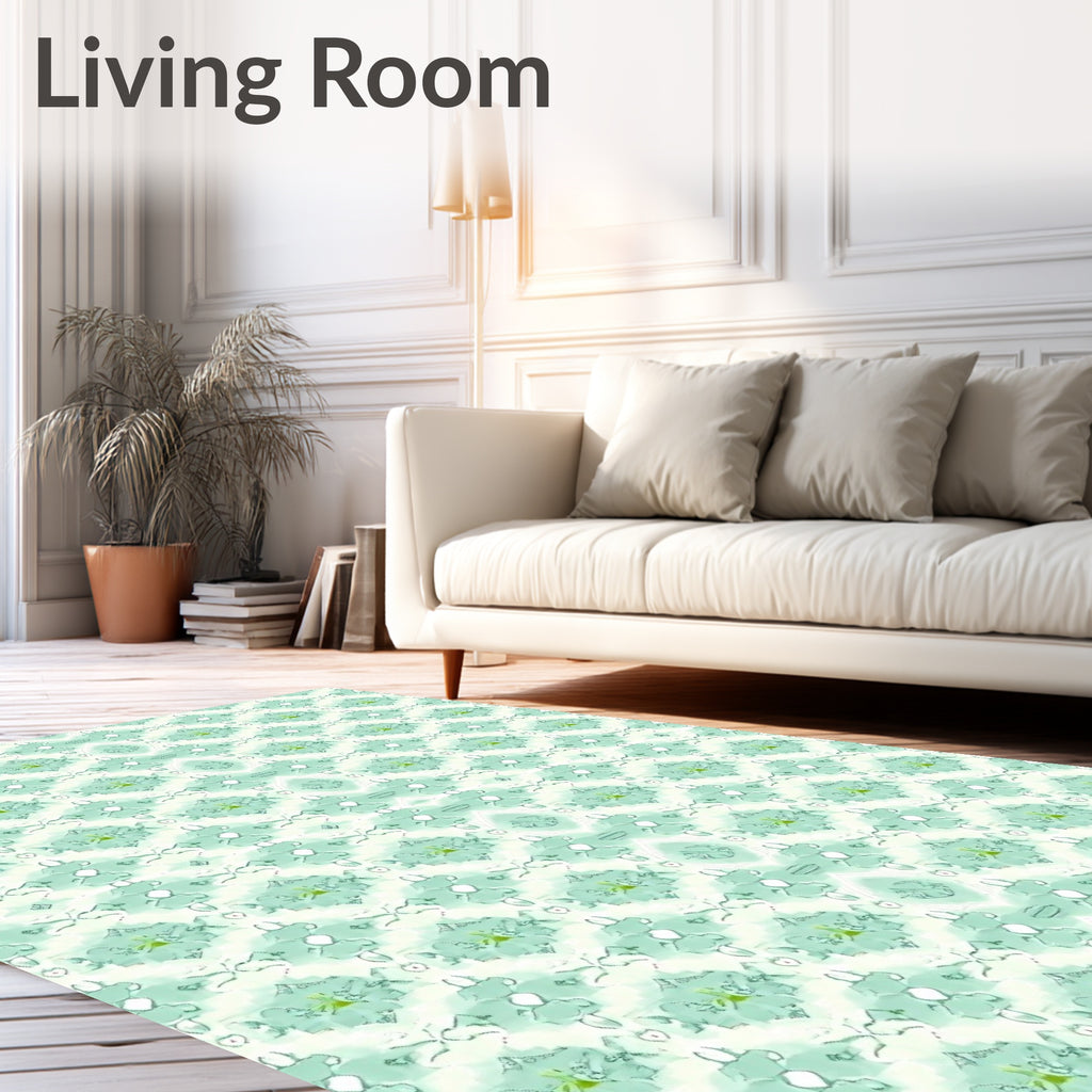 Pale Aqua Diamond Floral Medallion Rug